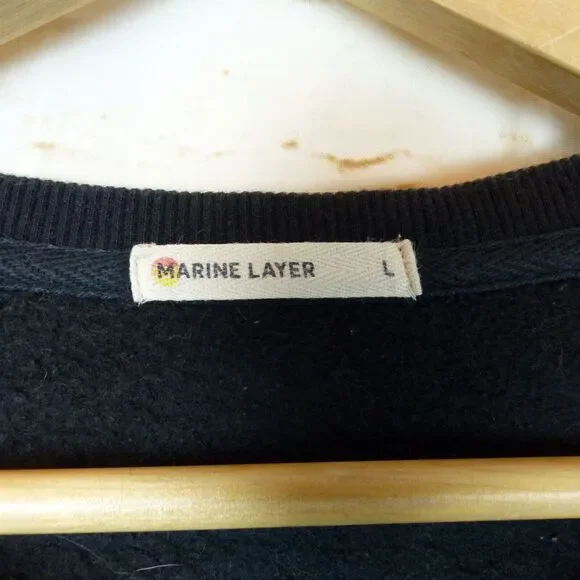 Marine Layer Anytime Black Noodle Print Sweatshirt Womens L Crewneck 90s Art Geo - Picture 7 of 10